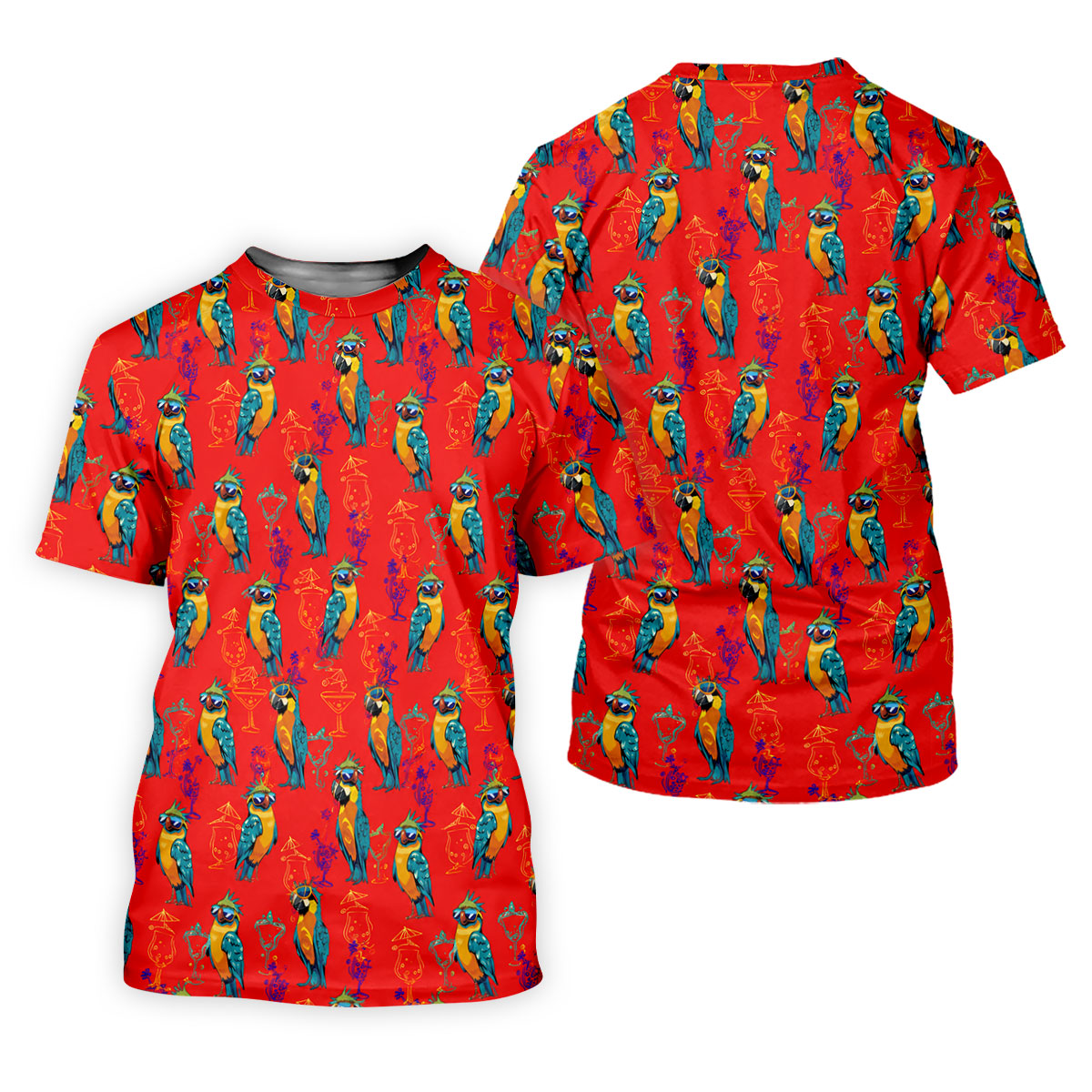 Red Parrot Sunglasses Cocktail Pattern Golf Shirt, Hawaiian Golf Shirt, Golf Shirts For Men, Mens Golf Apparel