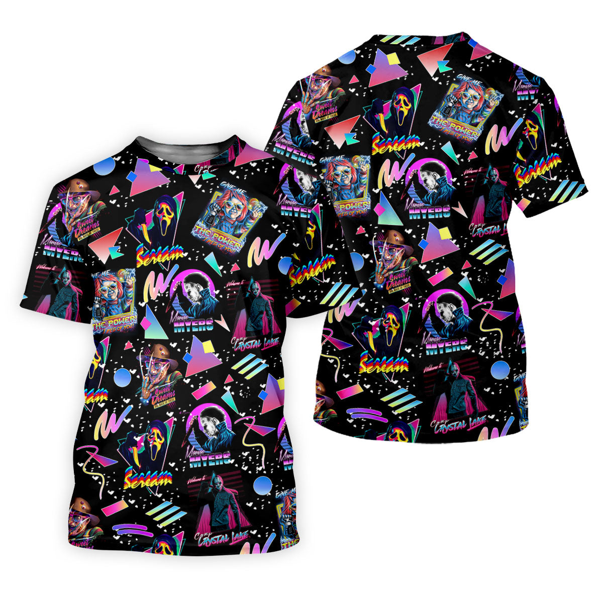 Retro Neon Horror Character Halloween Golf Shirt, Women's Golf Apparel, Printed Golf Shirt