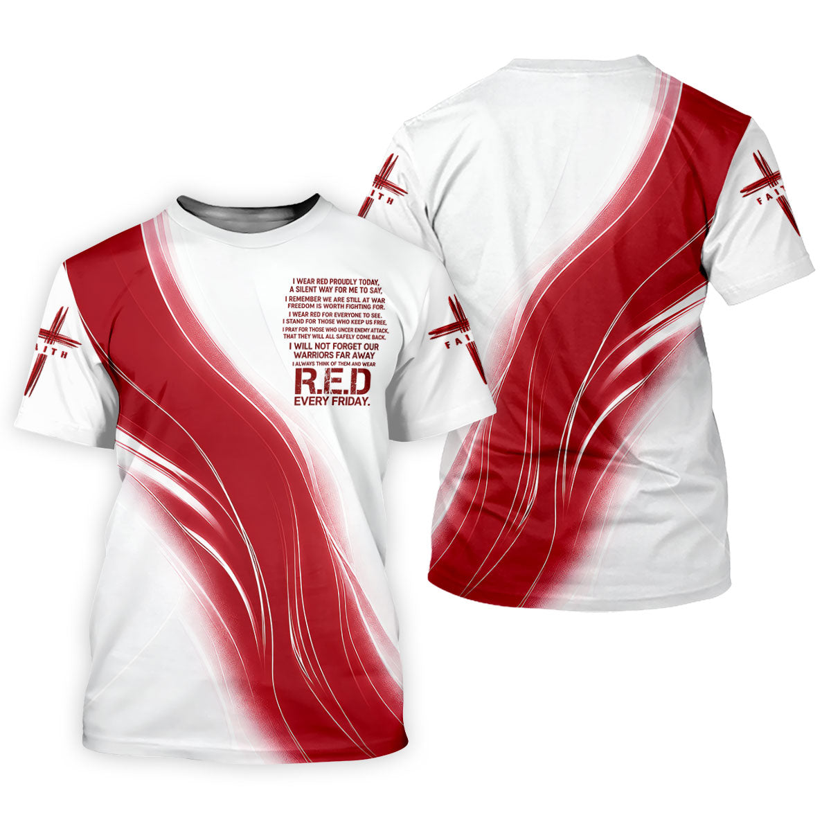 Red Friday Faith Cross Red White Gradient Patriotic Golf Shirt, 250 Years Golf Shirt For Women