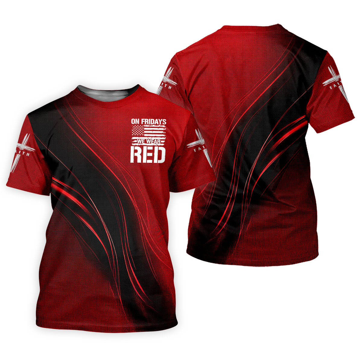 On Friday We Wear Red Faith Cross Red Black Gradient Patriotic Golf Shirt, 250 Years Polo Shirts For Men