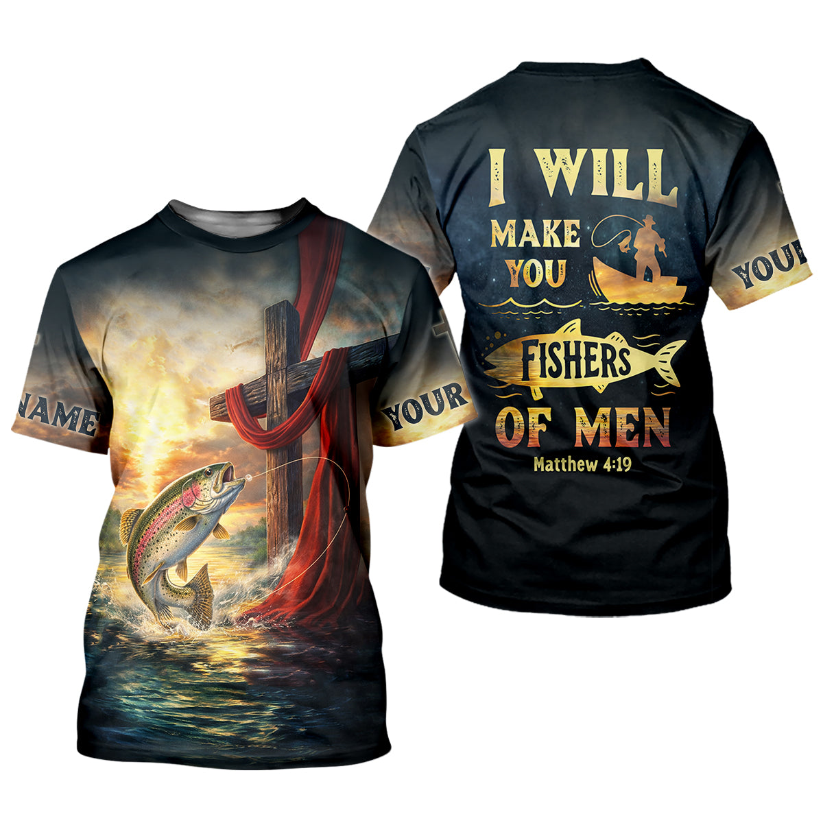 I Will Make You Fishers Of Men Shirt, Personalized Christian Fishing Long Sleeve, Fishing UPF Shirts, Trout Shirt