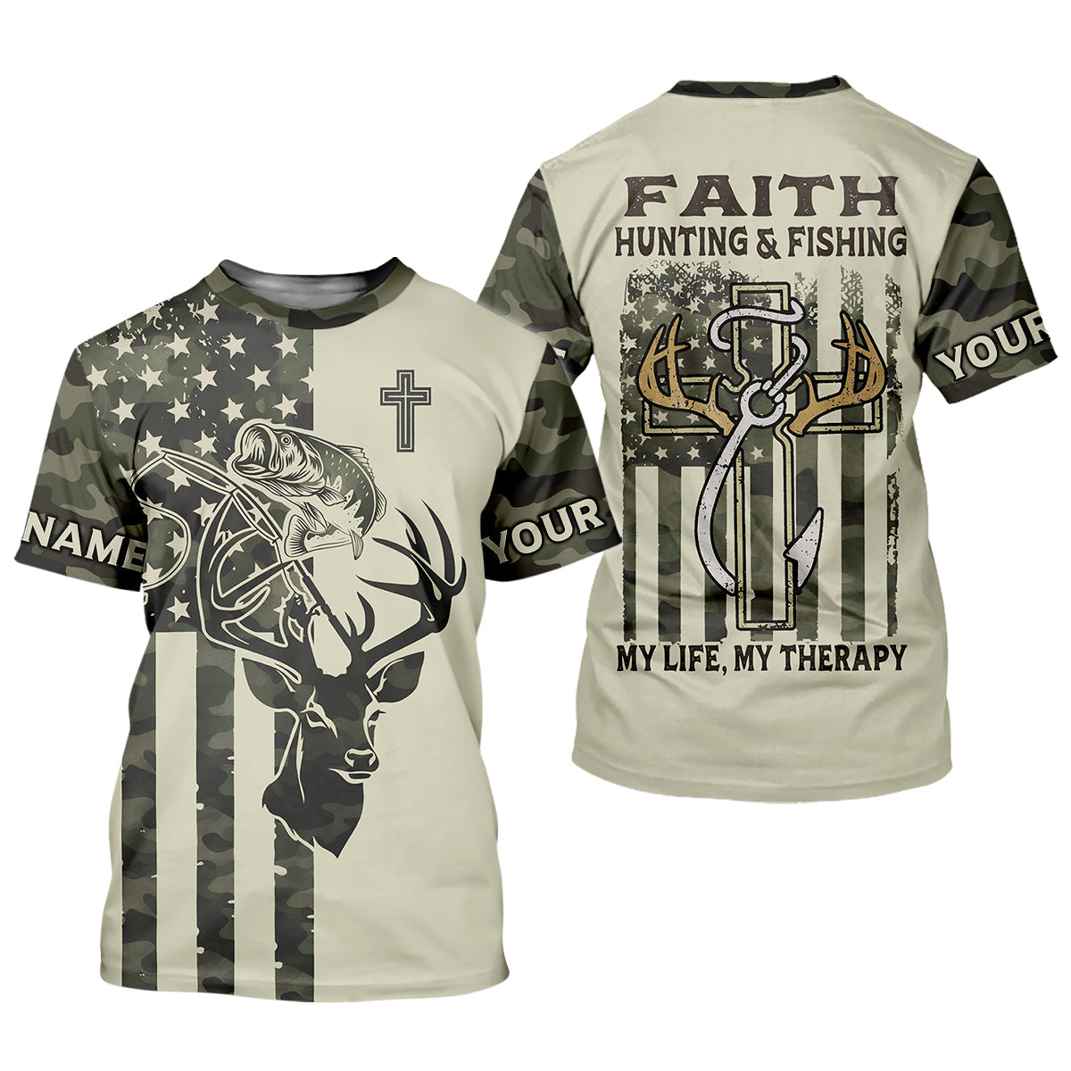 Faith Hunting Fishing Shirt, Christian Camo Deer Bass Patriotic Long Sleeve, Fishing UPF Shirts