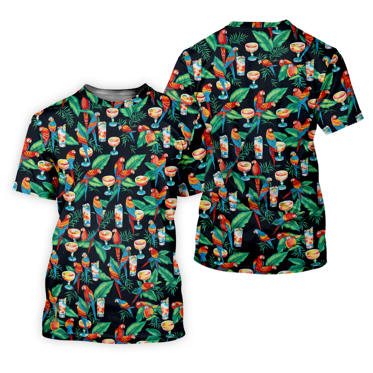 Colorful Parrots Margaritas Cinco De Mayo Celebration Fiesta Themed Tropical Pattern Golf Shirts For Men