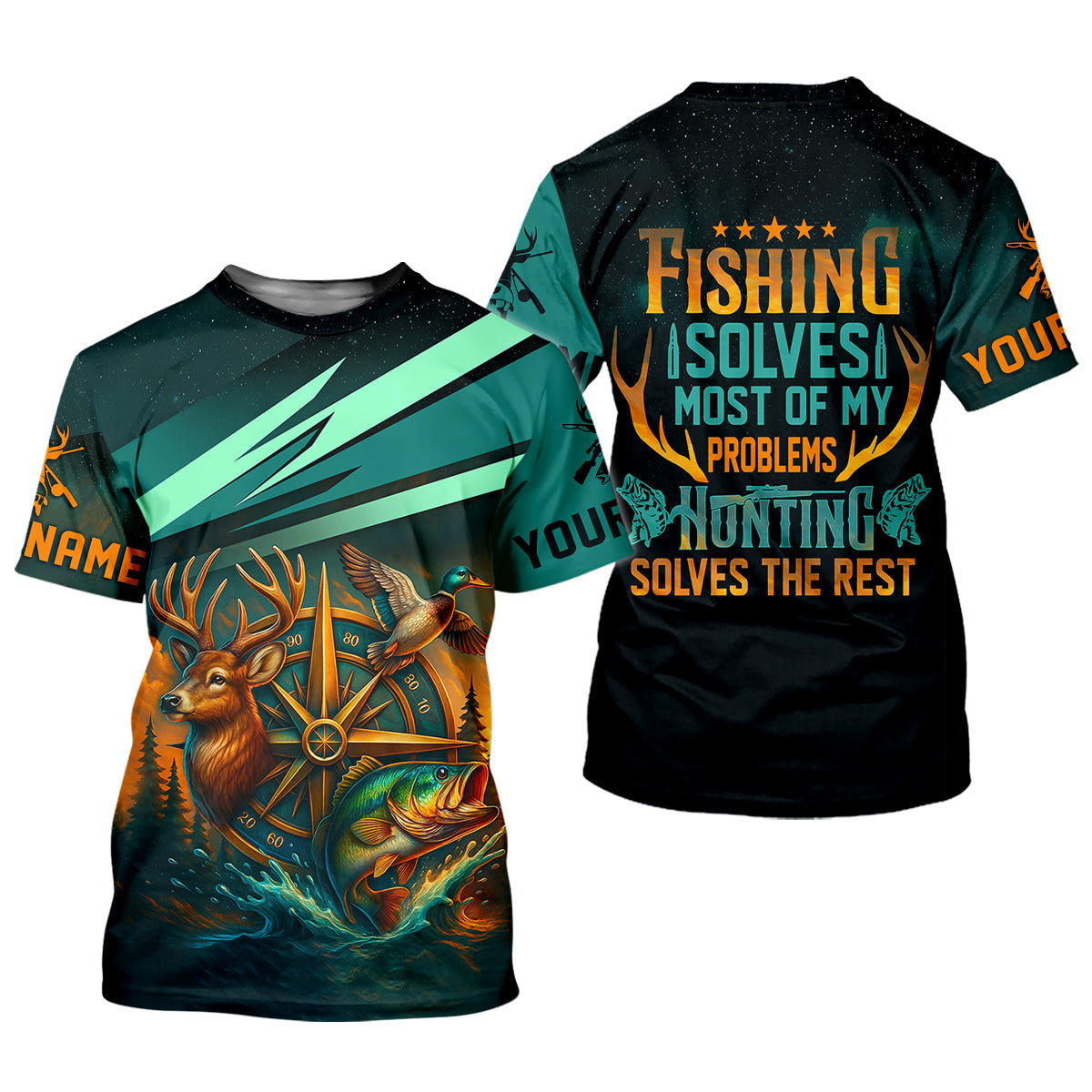 Fishing Solves Most Of My Problems Sky Star Pattern Fishing UPF Shirts, Fishing And Hunting Women SPF Shirt