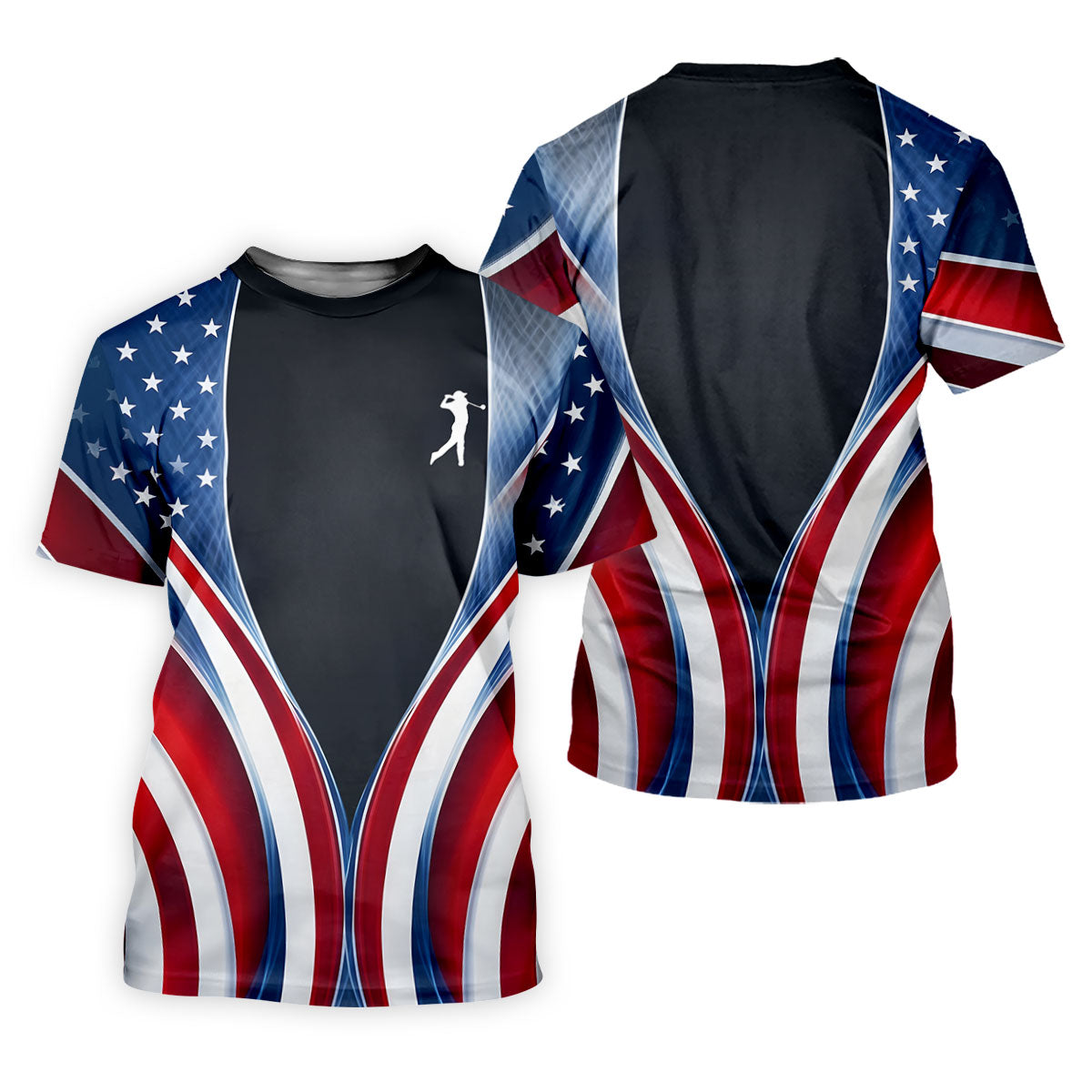 Red White Blue Wavy Stripes Patriotic Golf Shirt, 250 Years 4th Of July Golf Shirt For Women