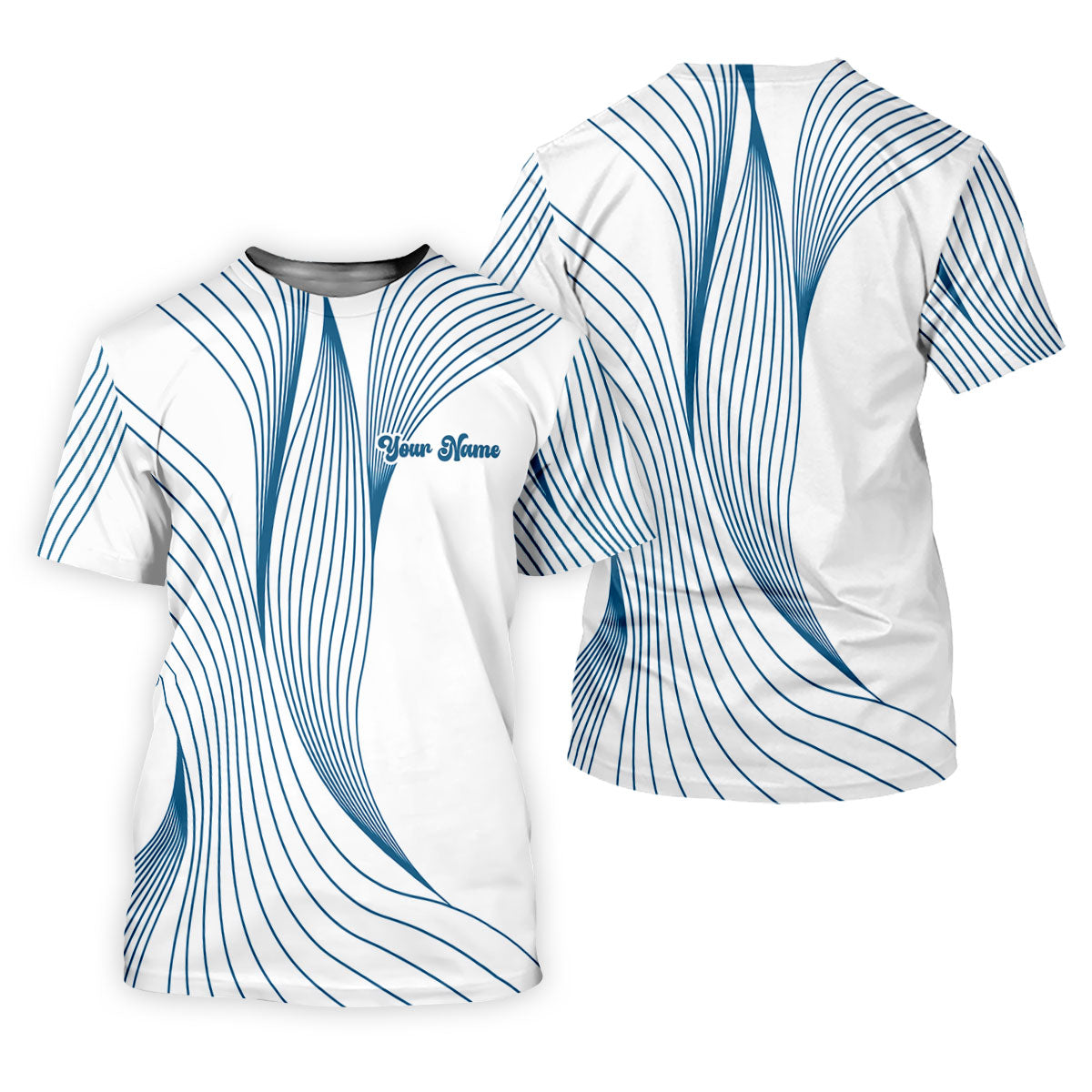 Geometric Line Wavy Line Blue And White Custom Name Women's Golf Tops, Ladies Golf Shirts, Women's Polo Shirt