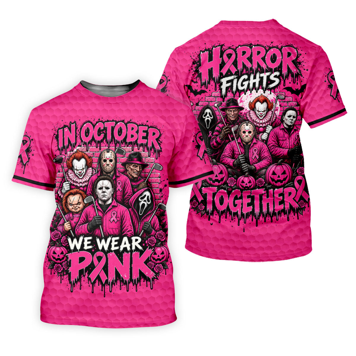 Horror Fights Together Pink Ribbon Polo Shirt, Golf Shirts For Men, Polo Shirts For Men
