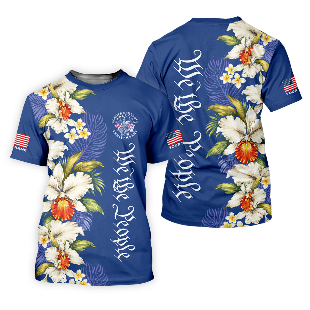 We The People Floral Pattern US Flag Golf Shirt, 250 Years 4th Of July Golf Shirts For Men