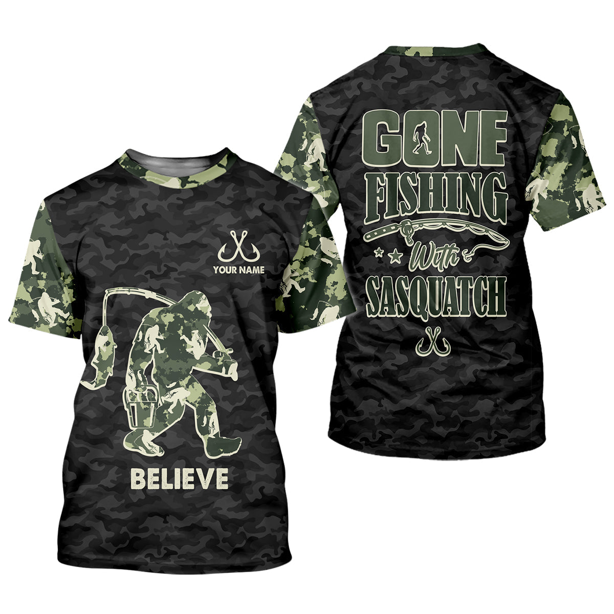 Gone Fishing With Sasquatch Camo Fishing Shirt, Fishing UPF Shirts, Fishing Shirts For Men