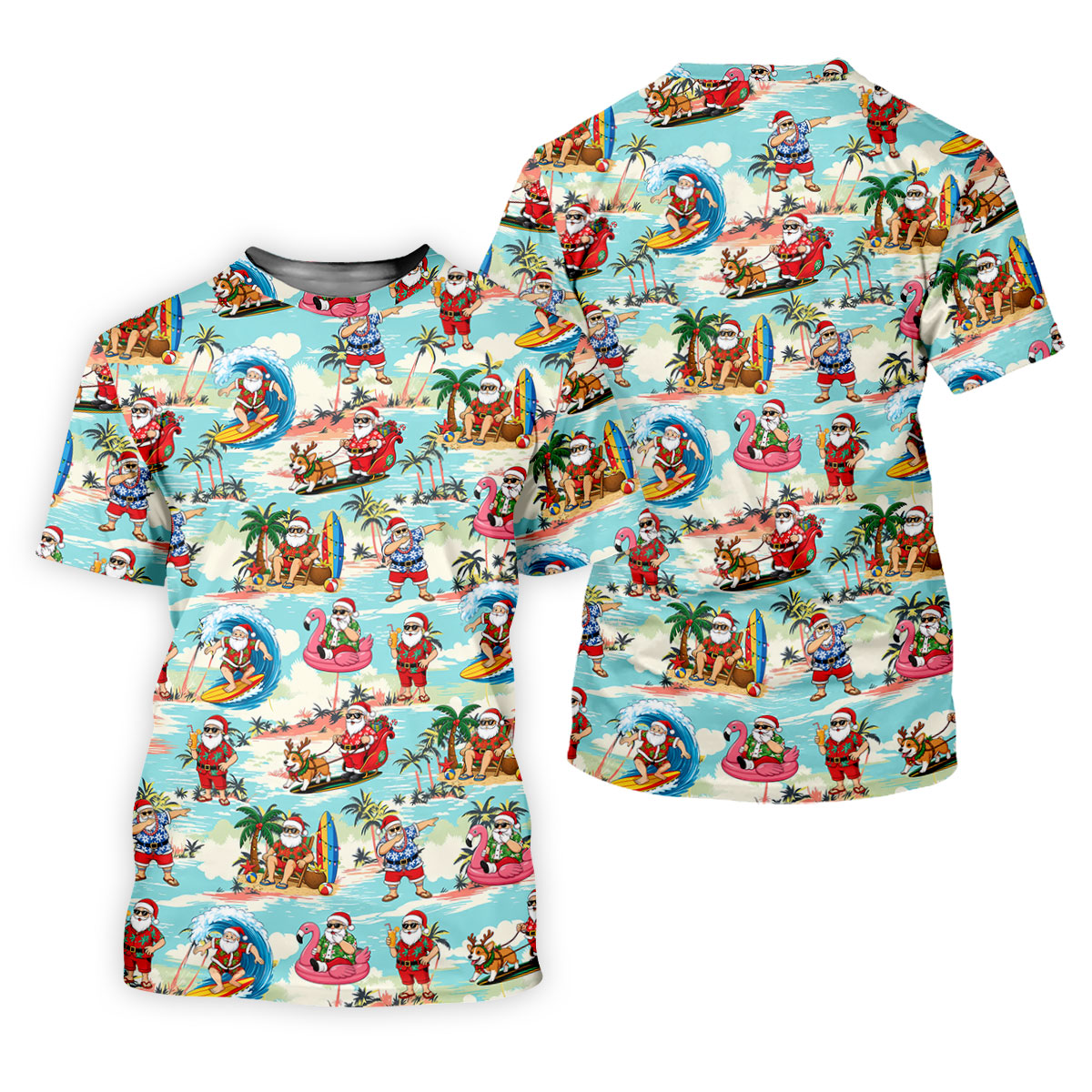 Funny Tropical Santa Beach Christmas Polo Shirt, Womens Golf Polo, Hawaiian Golf Shirt