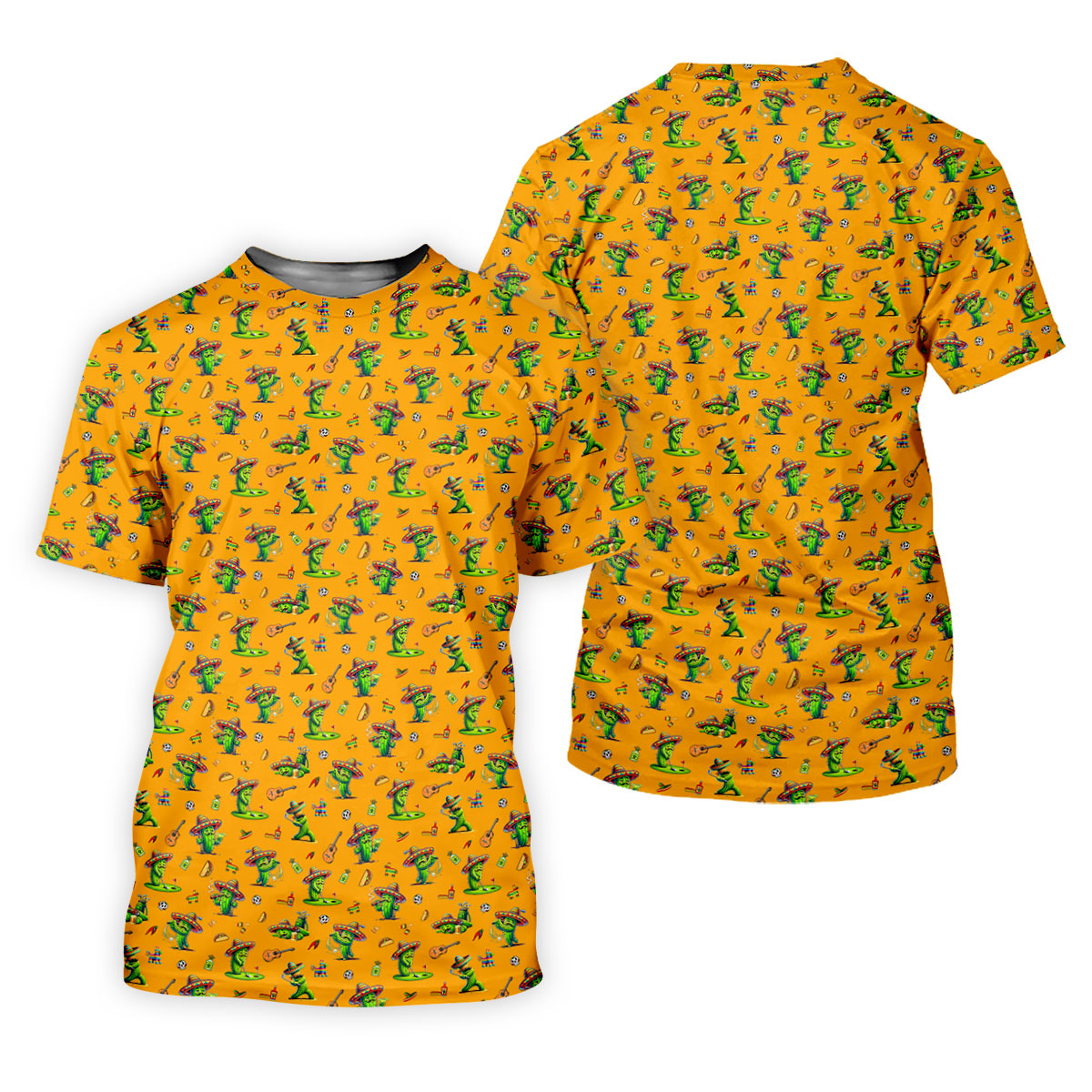 Cartoon Mustach Funny Cactus Cinco De Mayo Celebration Fiesta Themed Orange Golf Shirts For Men