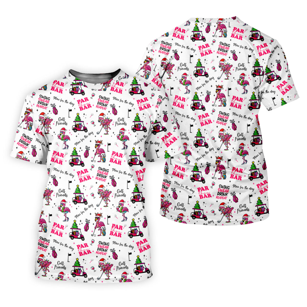 Christmas Flamingo Par Then Bar Men's Funny Golf Shirts, Christmas Golf Shirt, Polo Shirts For Men, Golf Gift For Men