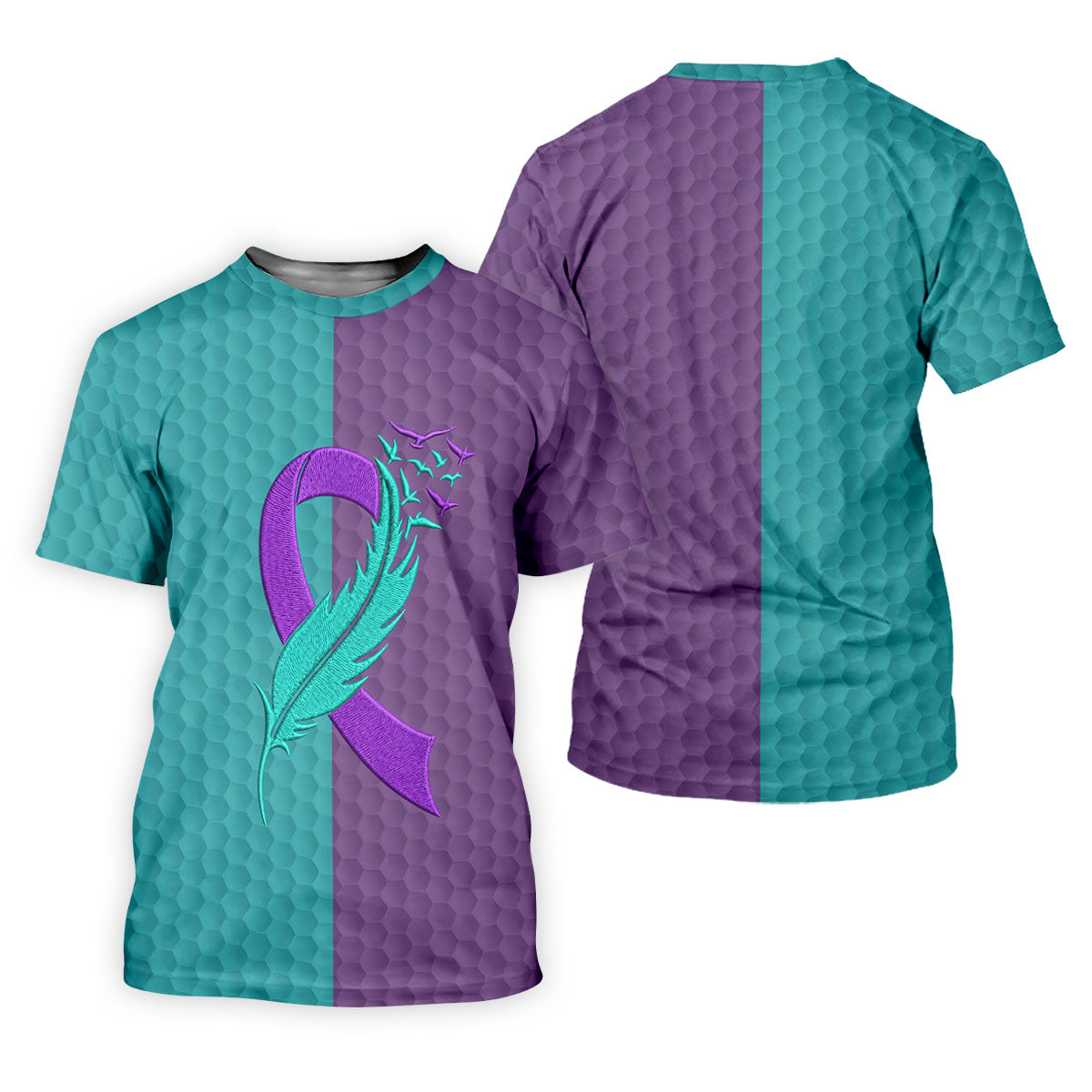 Suicide Prevention Ribbon Feather Birds Golf Polo Shirt, Mens Golf Polo, Mens Golf Apparel