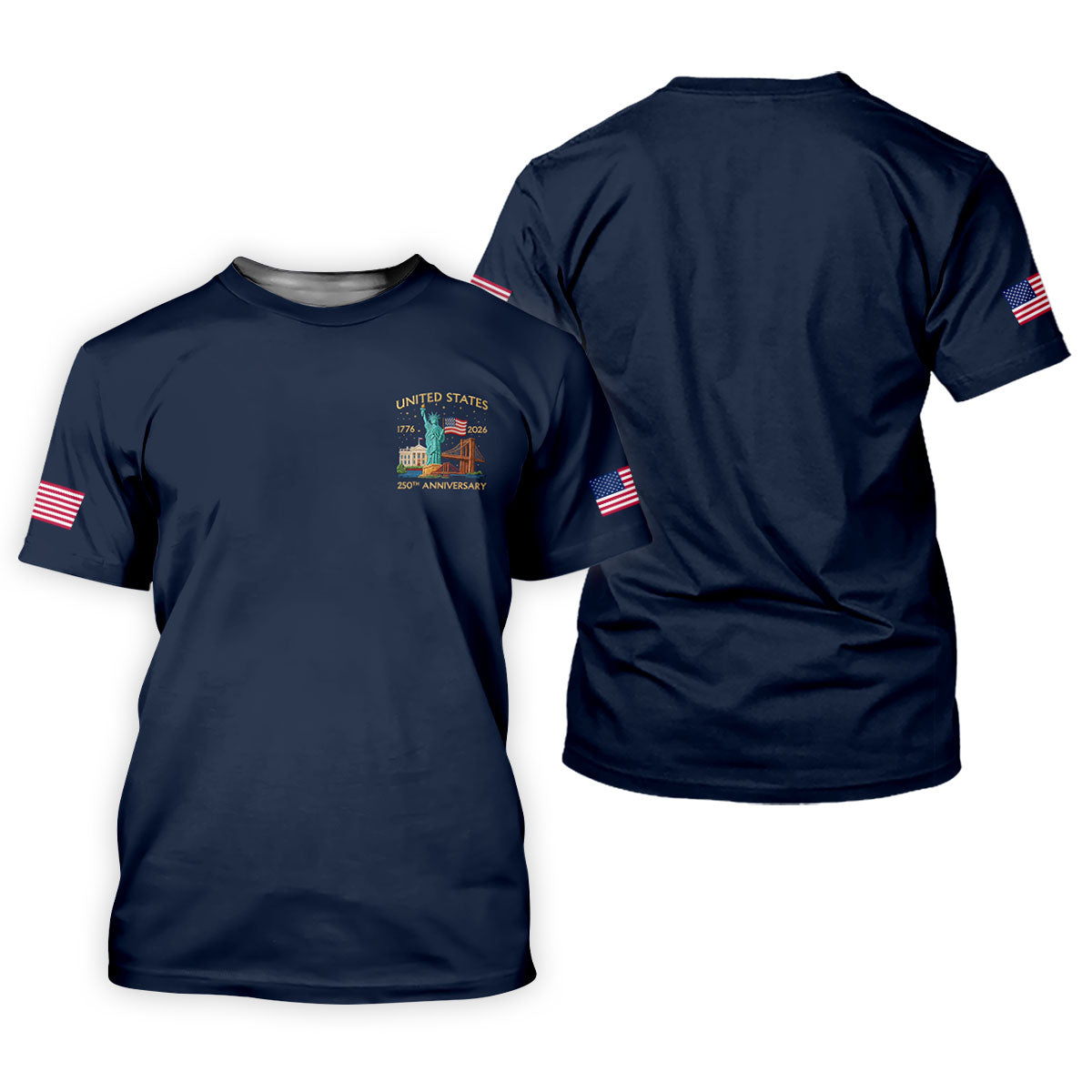 American Symbols Navy Patriotic Golf Shirt, US 250 Years 4th Of July Golf Shirts For Men