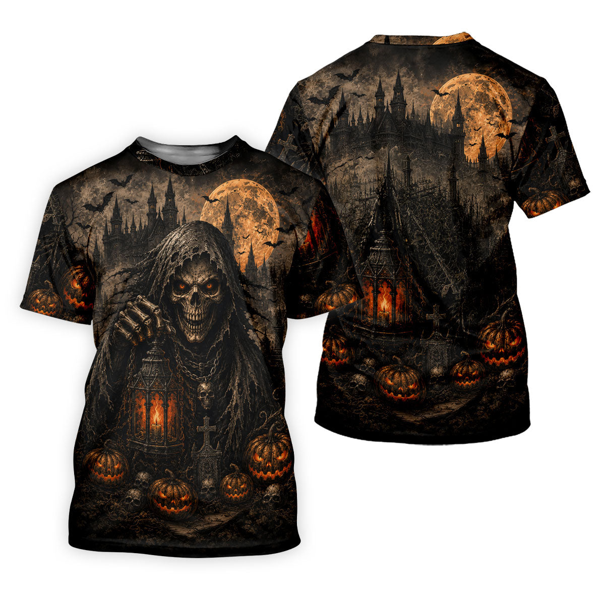 Grim Reaper Lantern Halloween Horror Character Polo Shirt, Women's Golf Tops, Womens Golf Tops