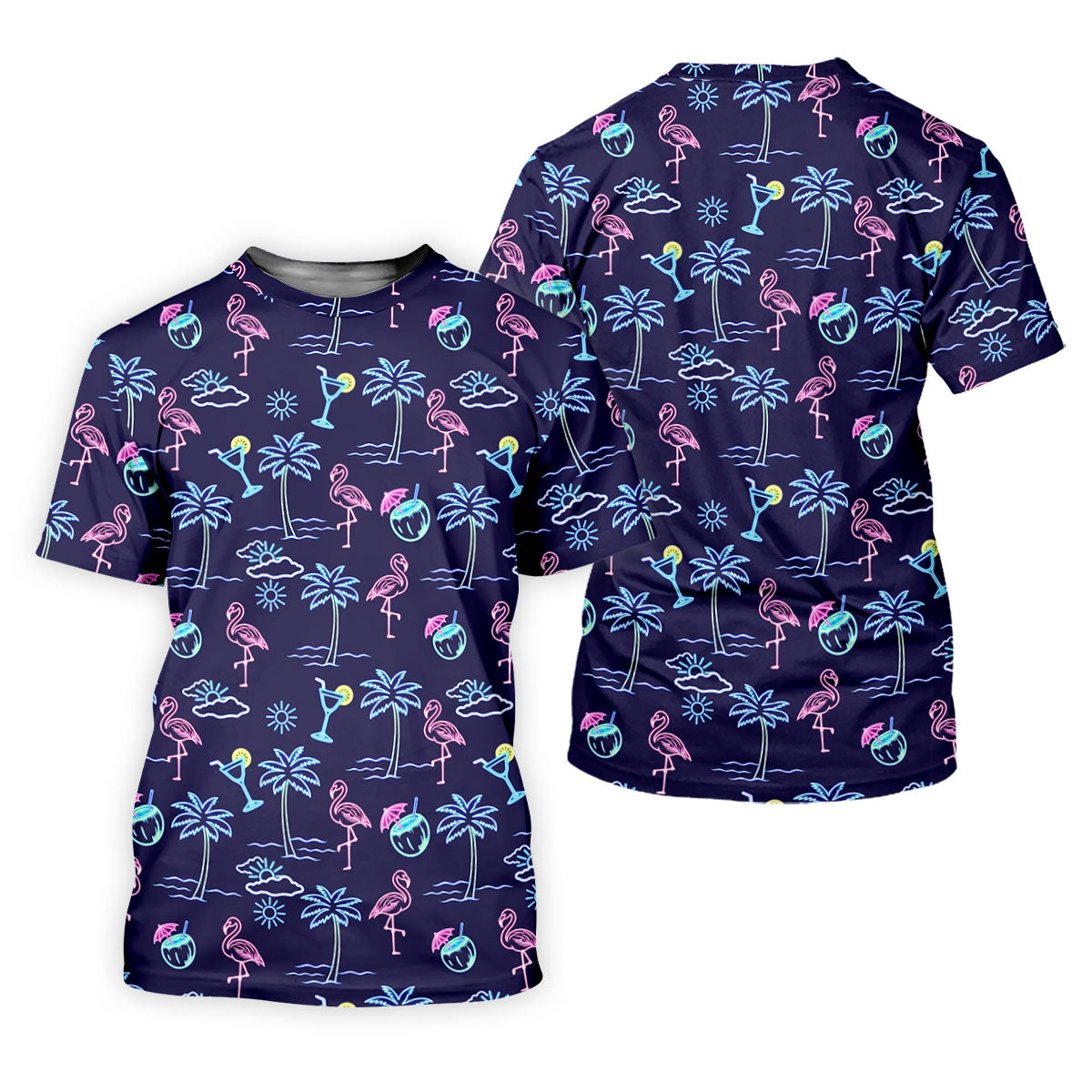 Neon Line Tropical Flamingo Hawaiian Golf Shirt, Polo Shirts For Men, Golfing Apparel