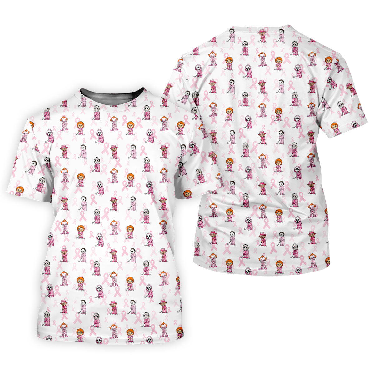 Breast Cancer Chibi Horror Character Polo Shirt, Mens Golf Shirts, Golf Apparel For Men