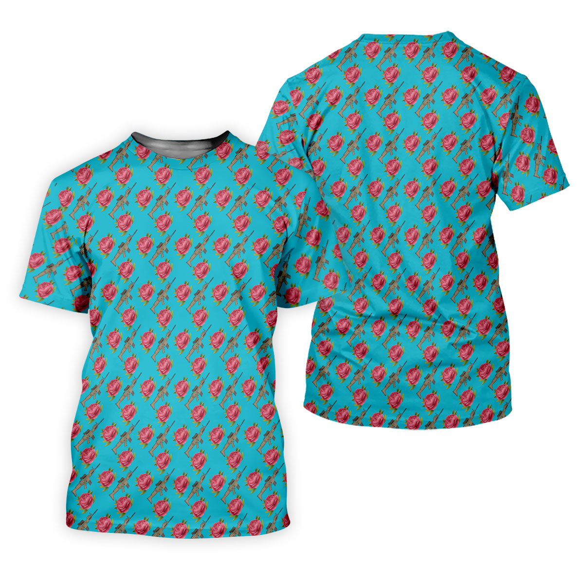 Gun And Rose Seamless Pattern Blue Golf Shirt, Women's Golf Tops, Ladies Golf Shirt