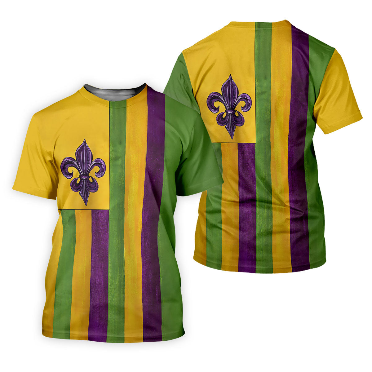 Purple Green Gold Vertical Stripes Fleur De Lis Flower Mardi Gras Golf Shirt, Women's Golf Tops, Ladies Golf Shirt