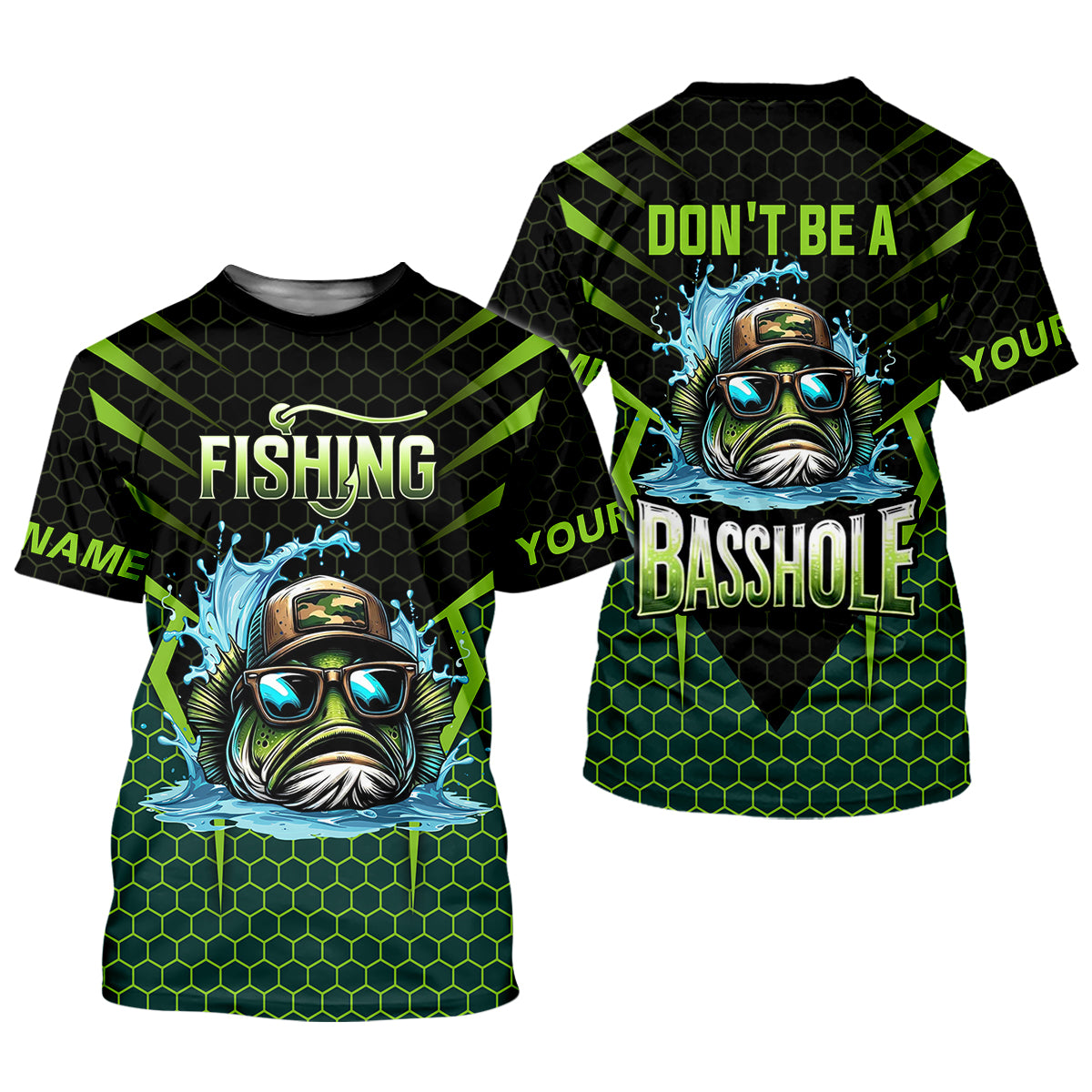 Basshole Funny Fishing Shirt, Camouflage Fishing Shirts, SPF Shirt For Men, Hooded Fishing Shirt