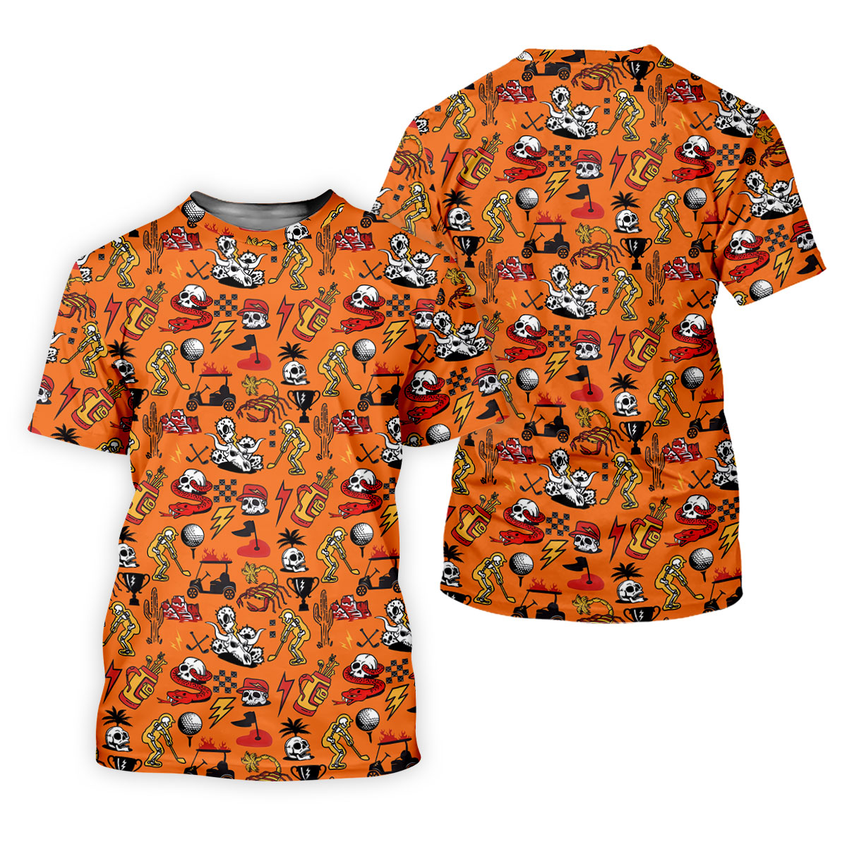 Horror Pattern Orange Halloween Golf Tops For Men, Fun Golf Shirts For Men, Halloween Gift Idea