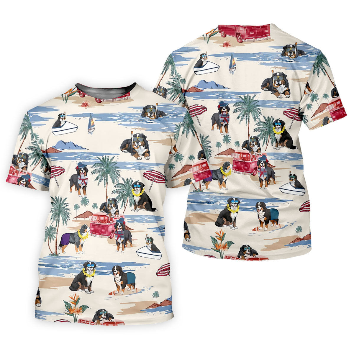 Tropical Bernese Mountain Dog Beach Hawaiian Golf Polo Shirt, Golf Polo For Women, Ladies Golf Top