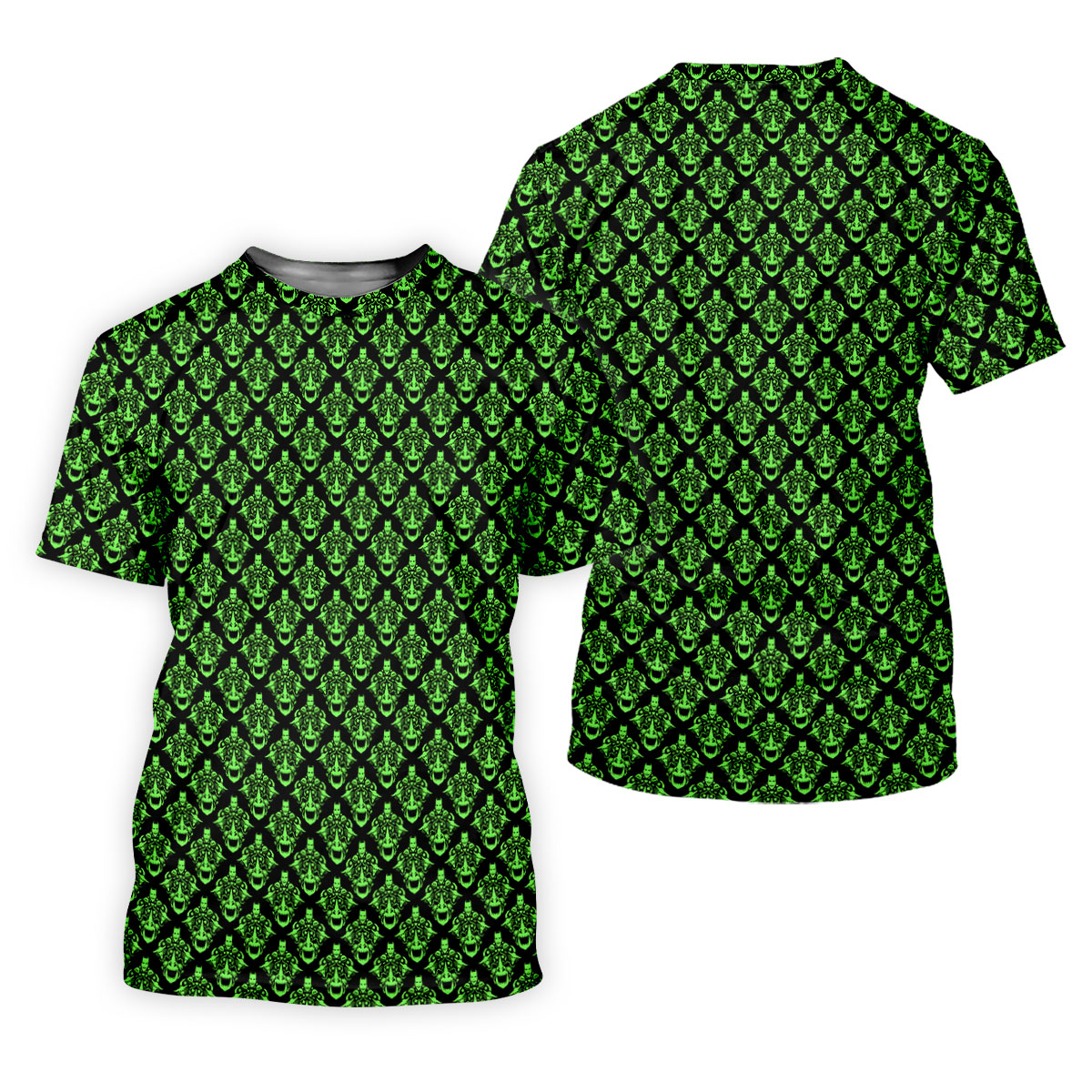Neon Green Horror Character Pattern Golf Shirt, Mens Golf Polo, Halloween Golf Shirt