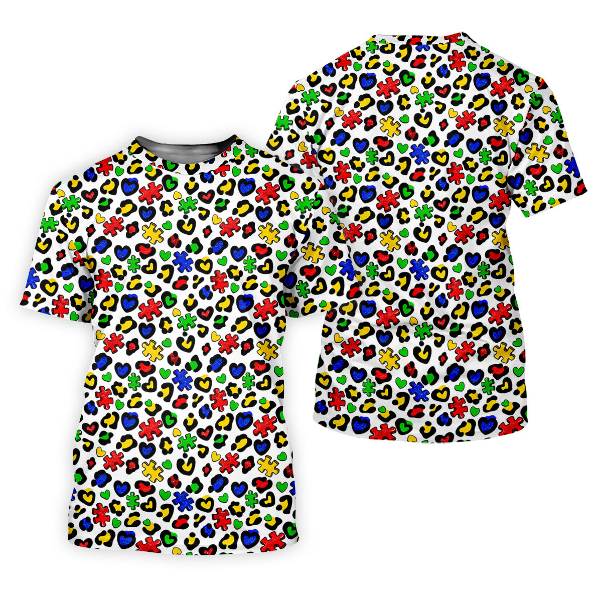 Autism Awareness Color Leopard Pattern White Golf Shirt, Golf Tops For Men, Polo ShirtFor Men, Golf Shirts For Men