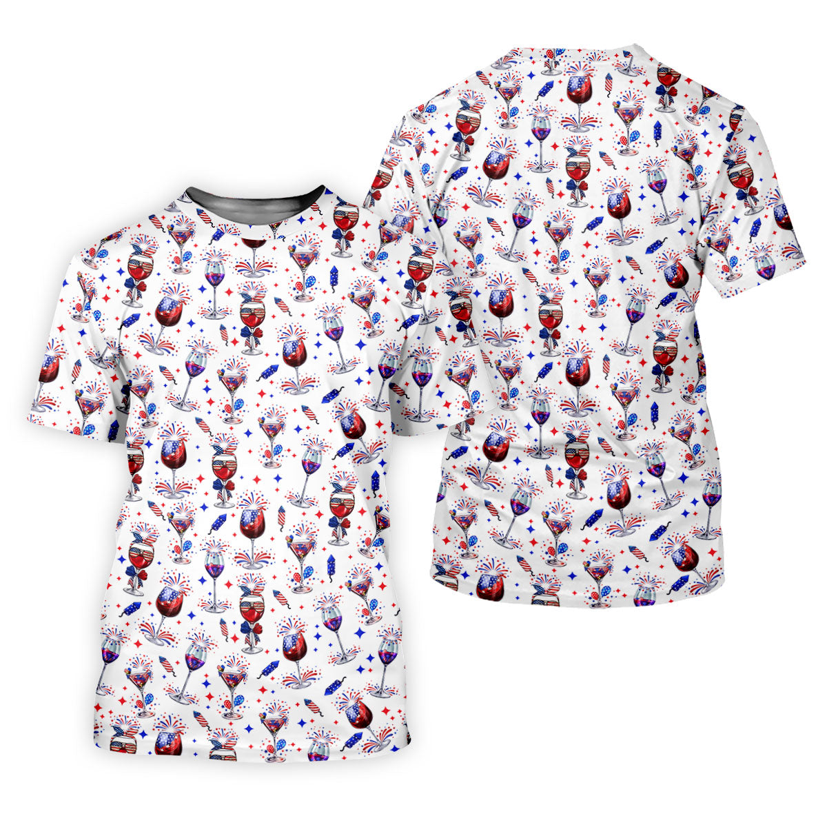 Wine And Martini American Flag Pattern Patriotic 4th Of July White Golf Shirt, 250th Anniversary Women's Golf Tops