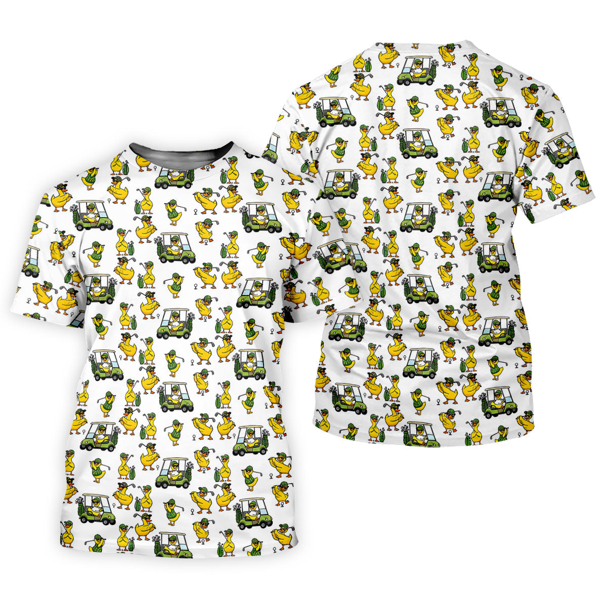 Funny Duck And Golf Cart Pattern Polo Shirt, Womens Golf Polo, Golf Apparel For Women
