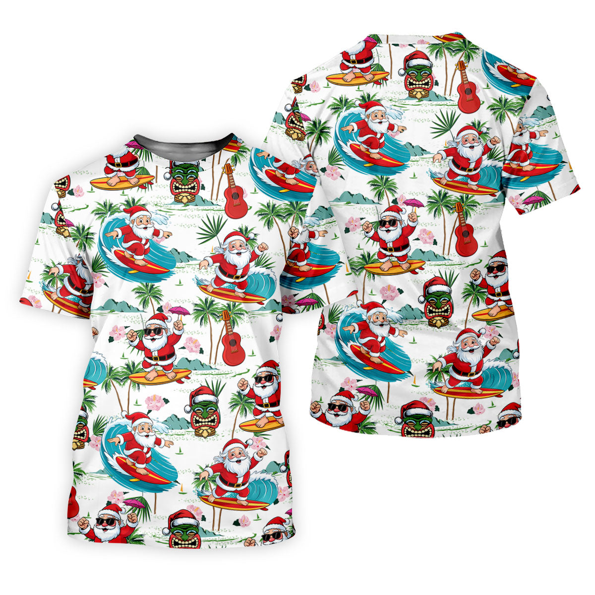 Tropical Christmas Surfing Santa Golf Polo Shirt, Mens Golf Polo, Golf Apparel For Men
