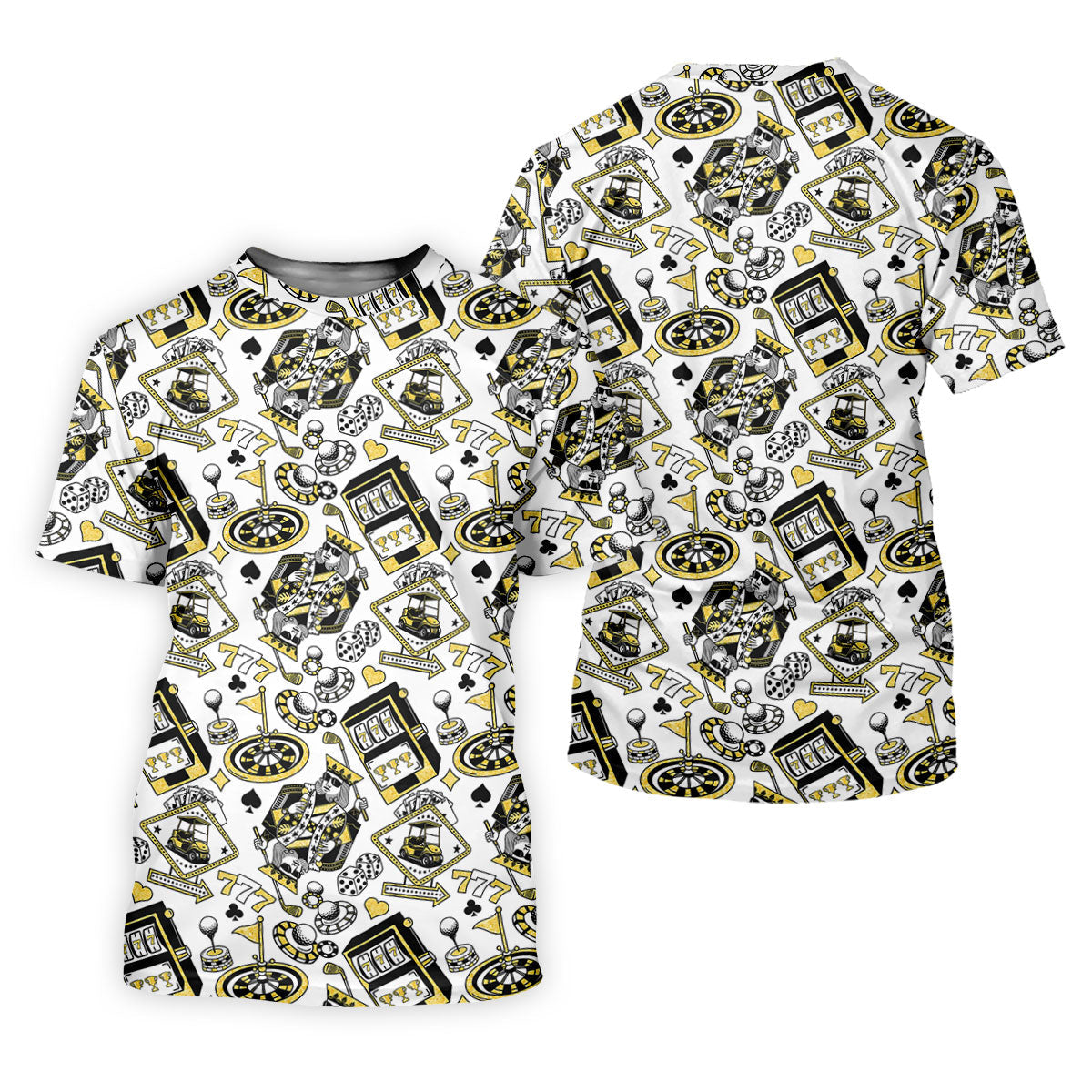 Casino Golf Pattern White Hawaiian Golf Polo Shirt, Mens Polo Shirts, Golf Shirts For Men