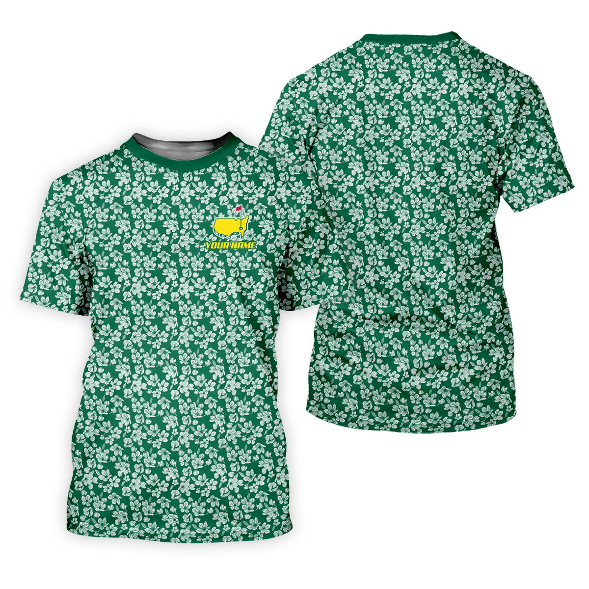 Floral Silhouette Green And White Women's Golf Tops, Ladies Golf Shirts, Women's Polo Shirt
