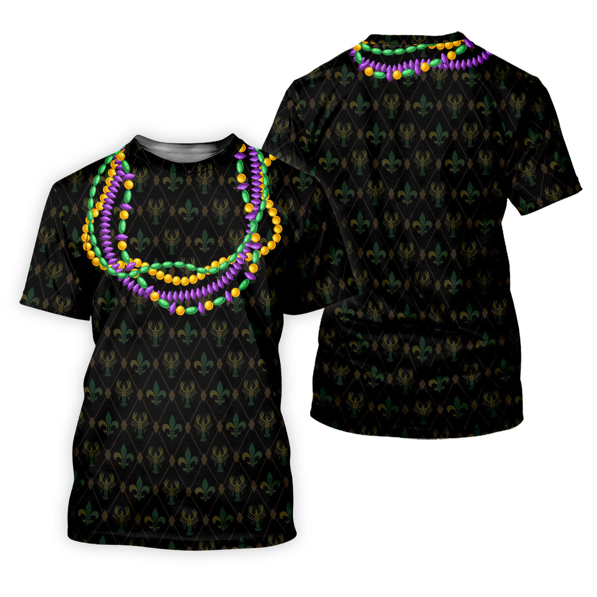 Mardi Gras Beads Chain Crawfish Fleur De Lis Black Golf Shirt, Women's Golf Tops, Ladies Golf Polos
