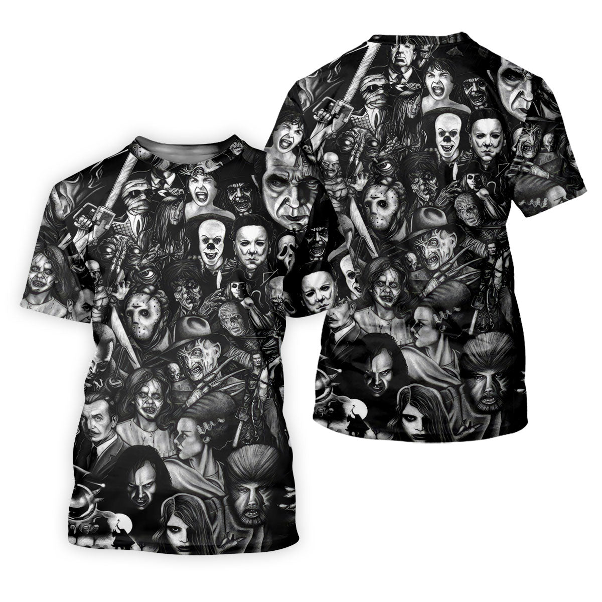 Classic Horror Characters Black And White Golf Polo, Golf Shirt For Women, Halloween Golf Shirt