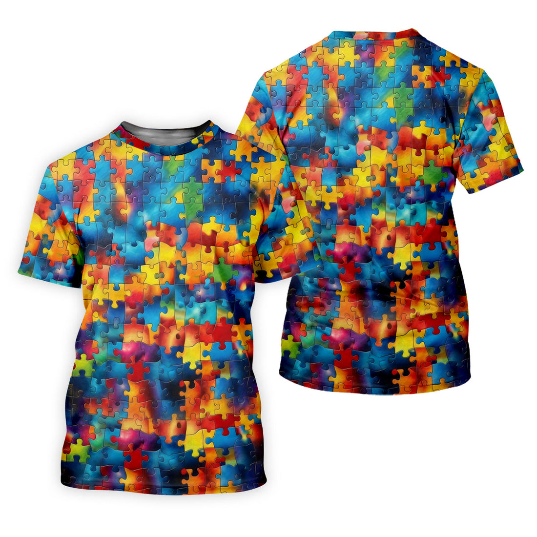 Autism Awareness Rainbow Gradient Puzzle Pattern Golf Tops For Men, Men's Golf Shirt, Polo ShirtFor Men