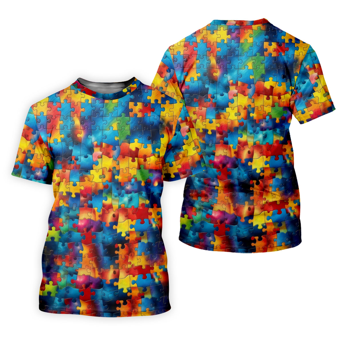 Autism Awareness Rainbow Gradient Puzzle Pattern Golf Tops For Men, Men's Golf Shirt, Polo ShirtFor Men