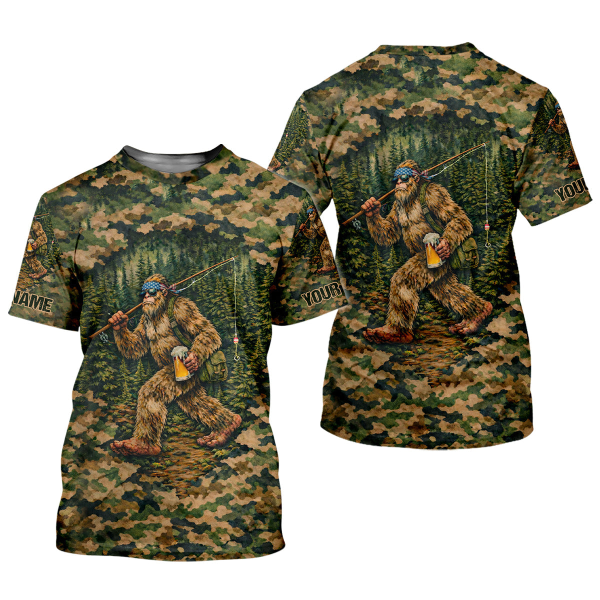 Bigfoot Fishing And Beer Earth Green Camo Fishing Shirt, Fishing UPF Shirts, Women Fishing Shirt