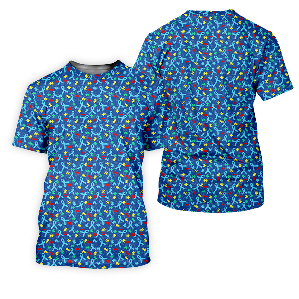 Autism Awareness Ribbon And Colorful Puzzles Blue Golf Shirt, Women's Golf Tops, Ladies Golf Shirts