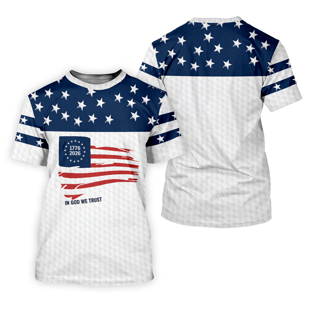 In God We Trust Golf Ball Pattern US Flag Golf Shirt, 250 Years 4th Of July Golf Shirt For Women