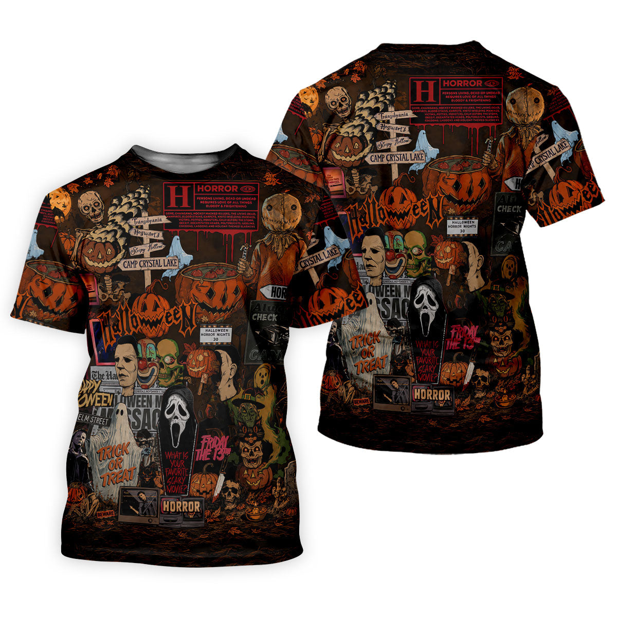 Horror Character Halloween Collage Golf Polo Shirt, Mens Golf Apparel, Polo Shirts For Men
