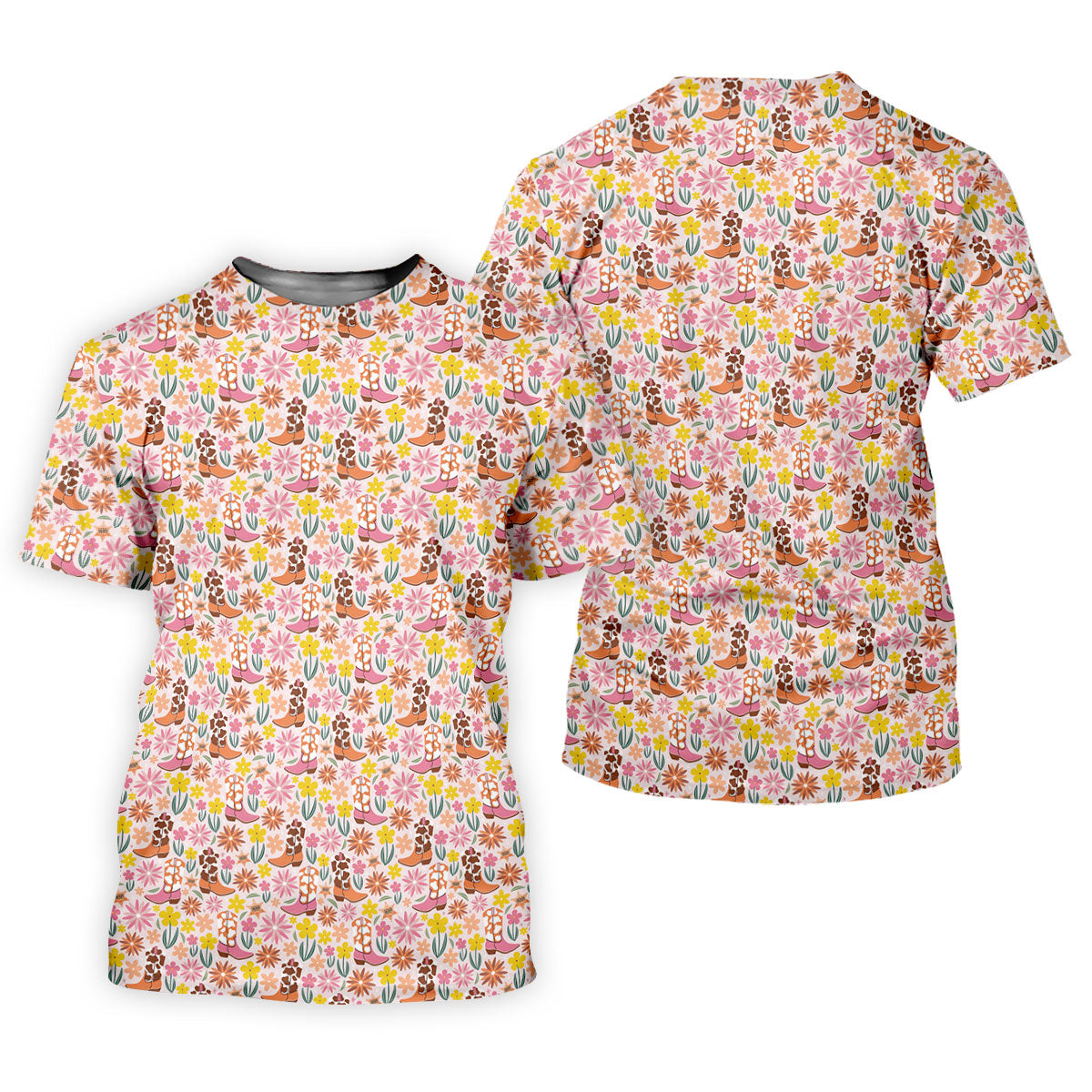 Pink Floral Cowgirl Boots Pattern Golf Polo Shirt, Mens Golf Polo, Golf Shirts For Men
