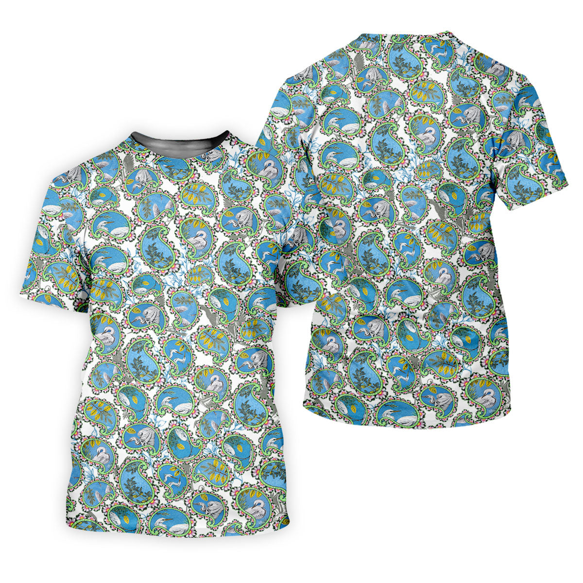 Paisley Flowers Heron Painting Print Golf Shirt, Ladies Golf Shirts, Golf Shirt For Women