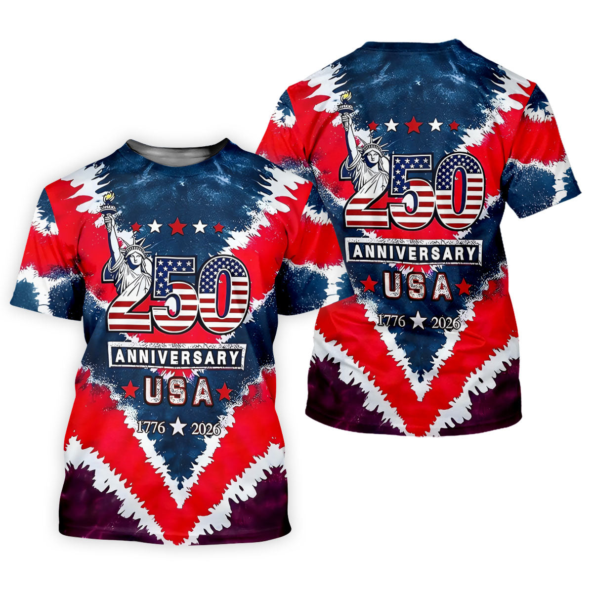 250th Anniversary Red White Blue Tie Dye Print Patriotic Golf Shirt, 4th Of July Golf Shirts For Men
