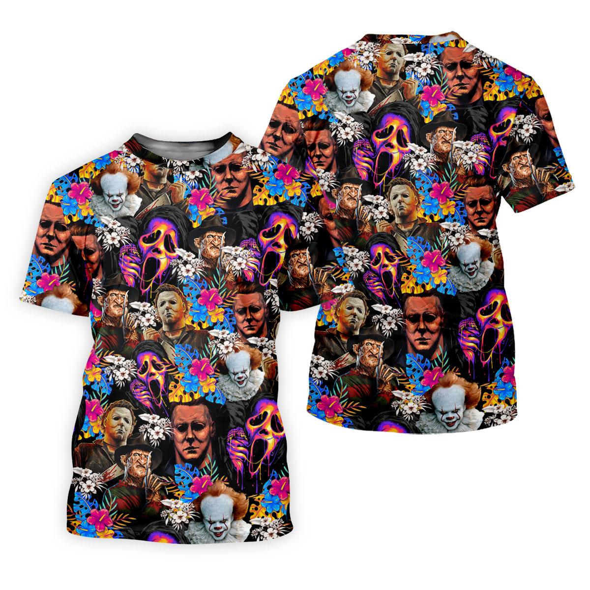 Tropical Horror Character Hawaiian Golf Shirt, Women's Golf Polo, Halloween Golf Shirt