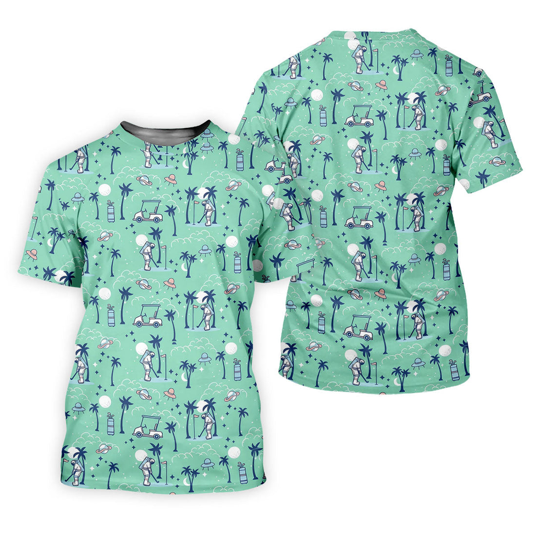 Astronaut Golfing Space Themed Tropical Golf Shirt, Women's Golf Tops, Ladies Golf Shirt