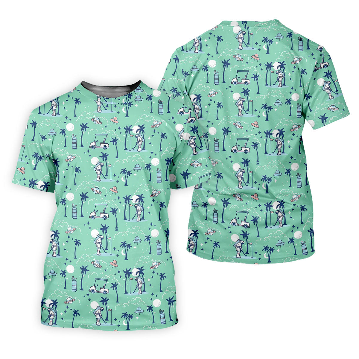 Astronaut Golfing Space Themed Tropical Golf Shirt, Women's Golf Tops, Ladies Golf Shirt