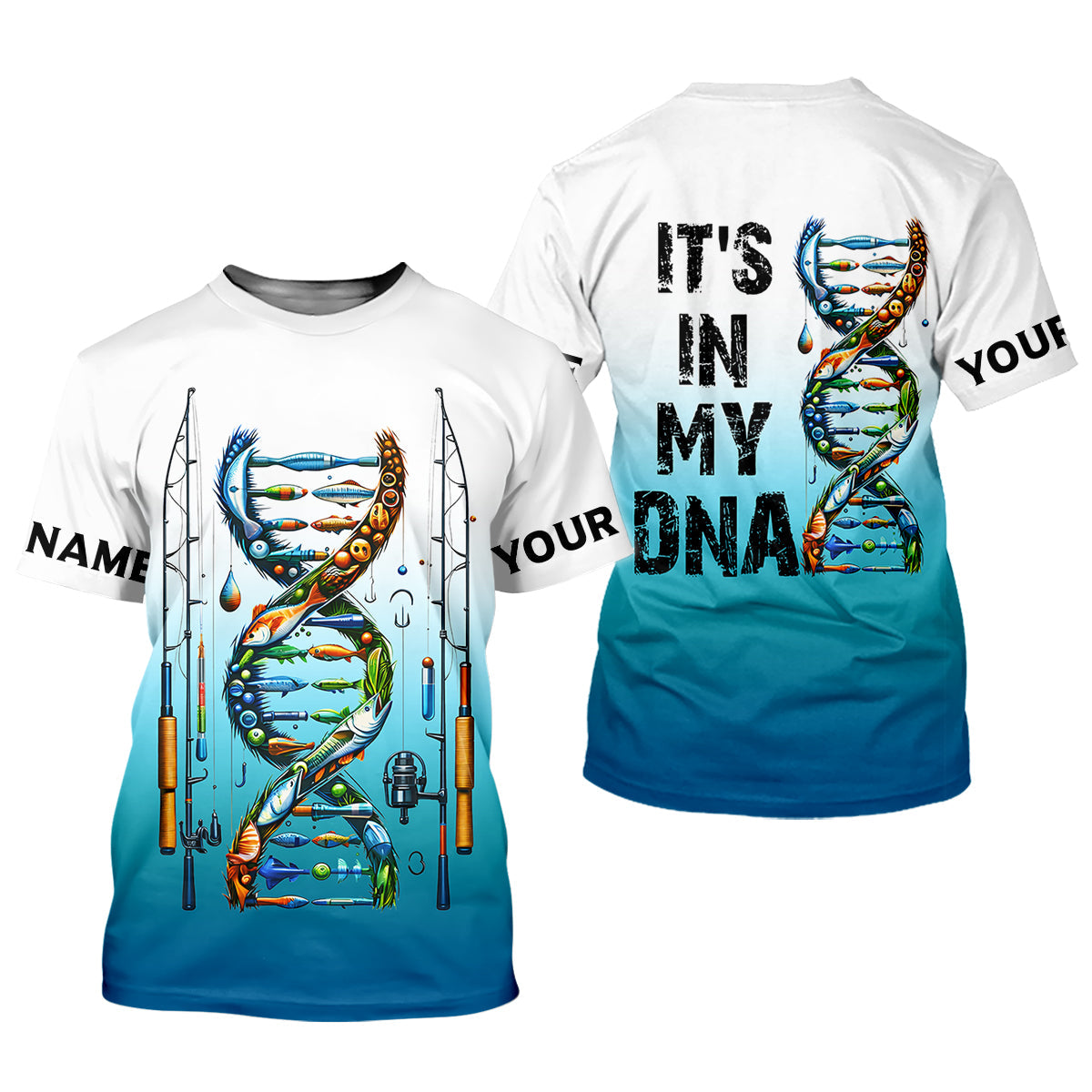 Personalized Fishing DNA Shirt, It’s In My DNA Angler Gift For Men, Fishing UPF Shirts