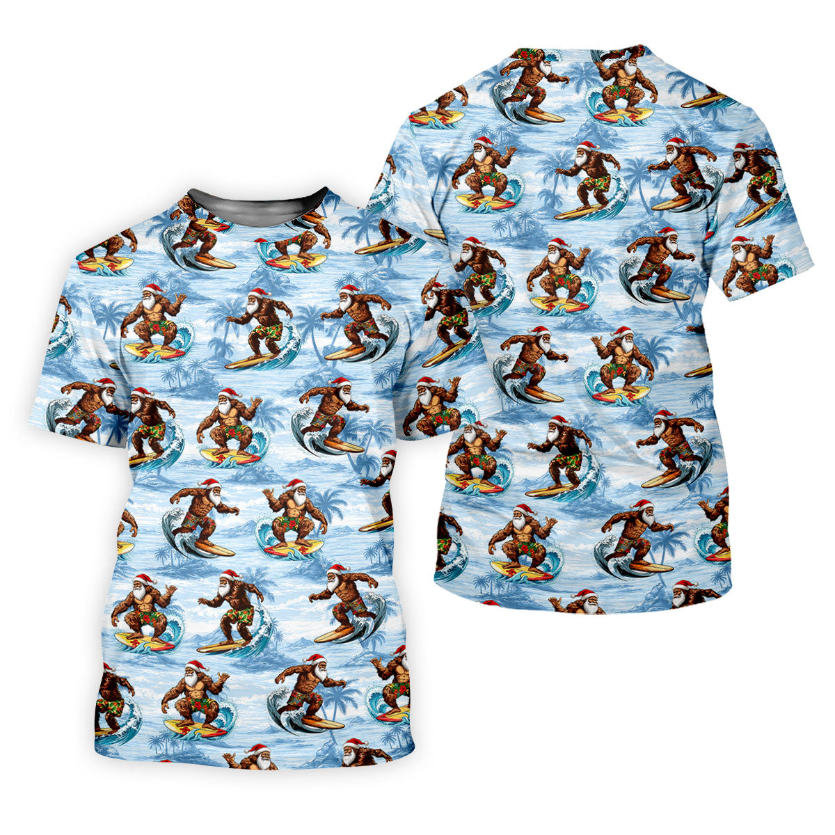 Funny Surfing Santa Bigfoot Christmas Polo Shirt, Mens Golf Polo, Hawaiian Golf Shirt