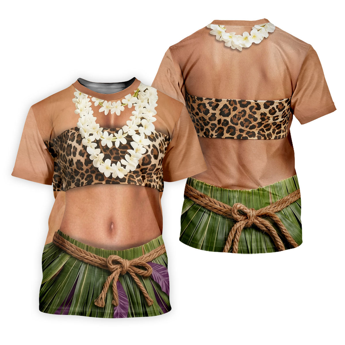 Floral Lei Tropical Theme Party Leopard Print Hawaiian Golf Shirt, Polo Shirts For Men